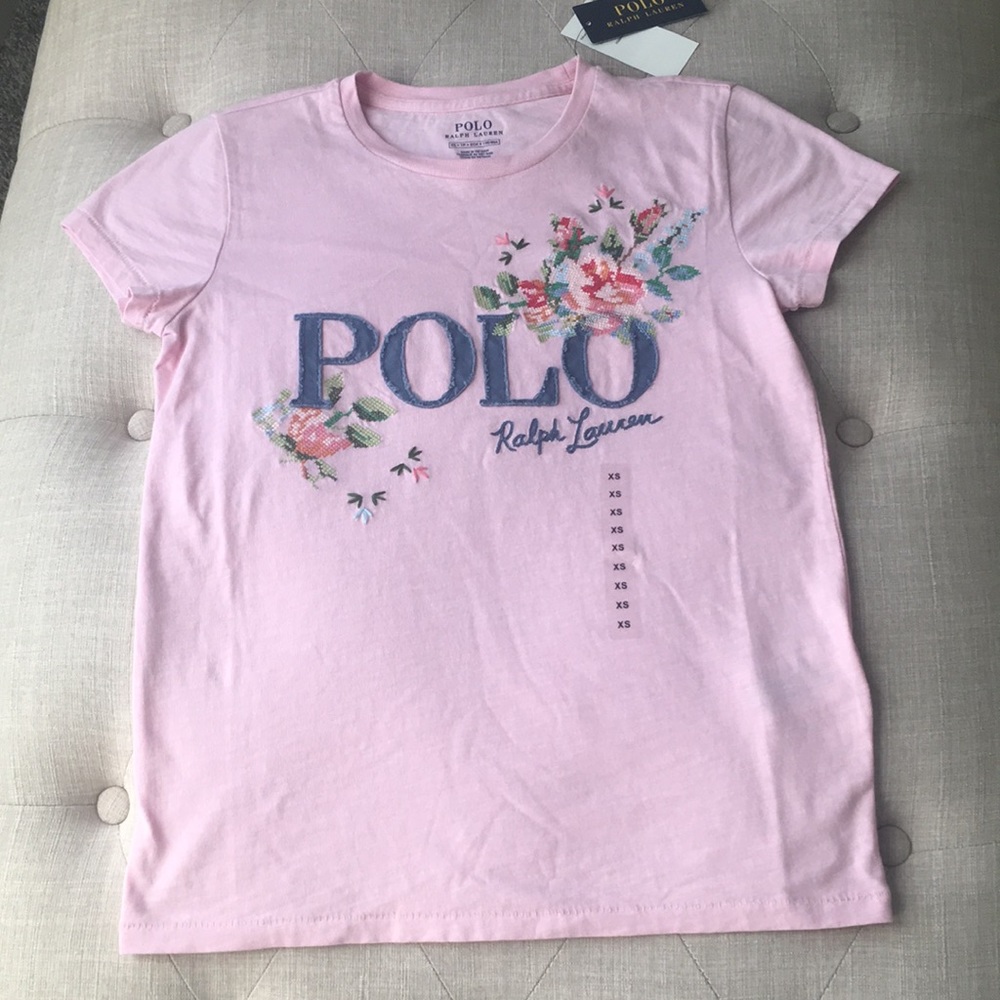 Polo Ralph Lauren Pink Floral Embroidery T-shirt Sz XS